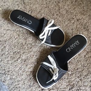 A'mano Lace Up Heeled Slip On Mules